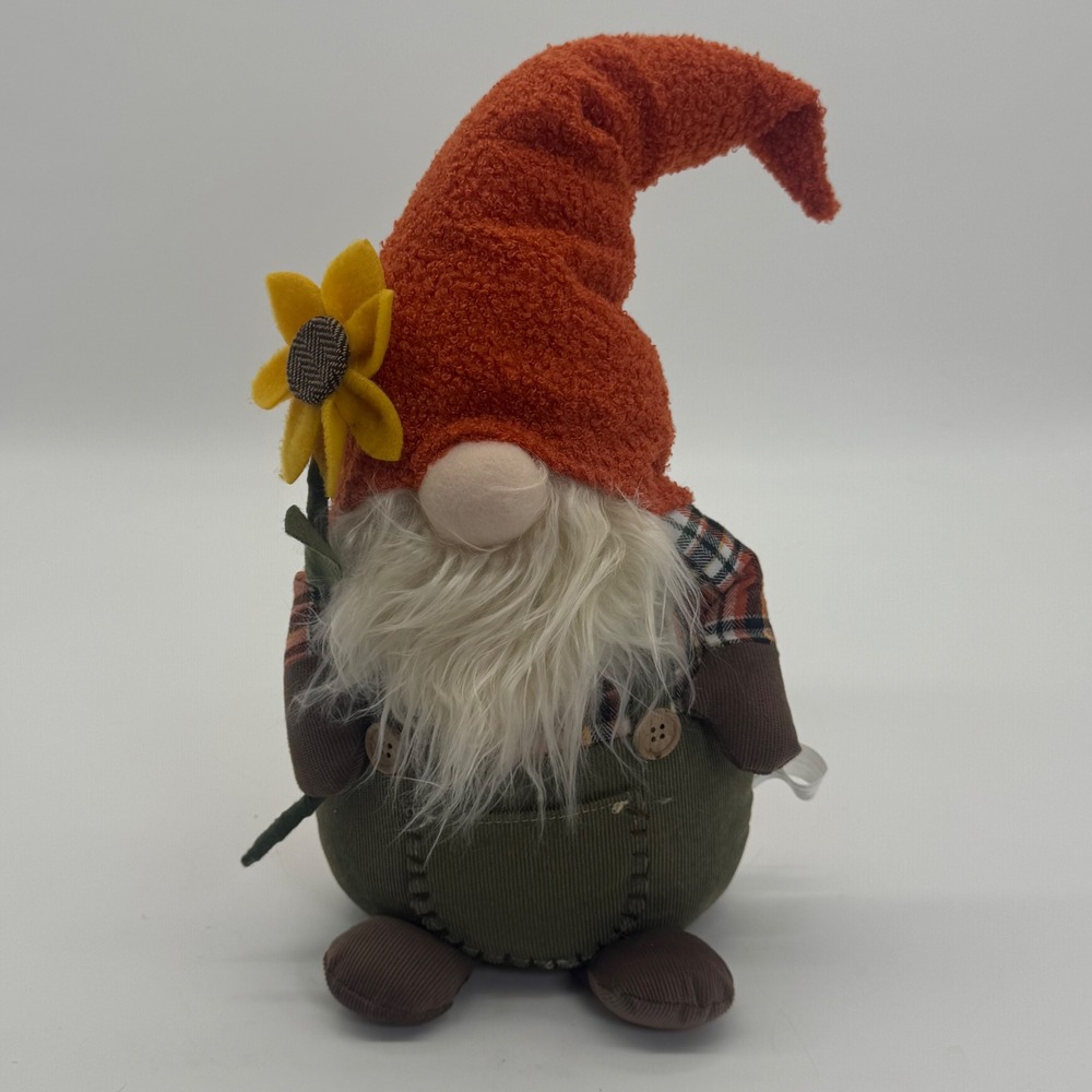 Cracker Barrel Fall Fabric Gnome Shelf Sitter Sunflower Plaid Orange Green NEW
